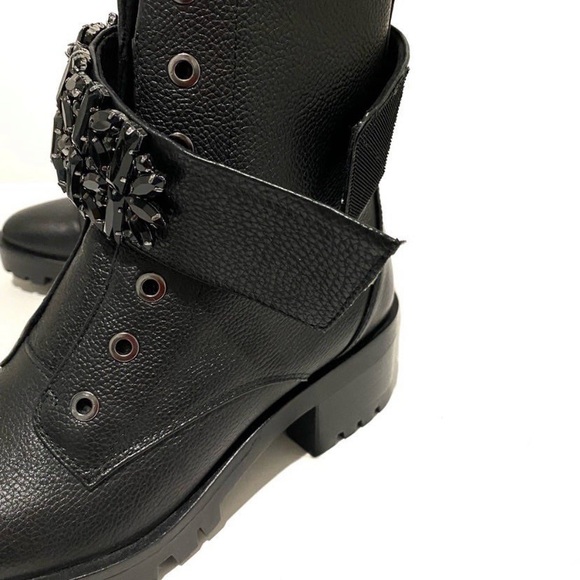 KARL LAGERFELD Black Pippa Crystal Embellished Platform Ankle Combat Boots - Picture 9 of 12